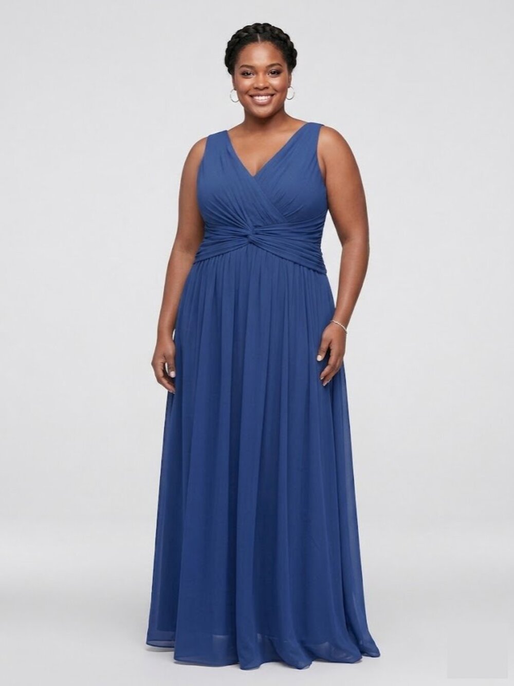 DM Donna Morgan Navy Sleeveless Silk Chiffon Floor Length Long Formal Gown Dress